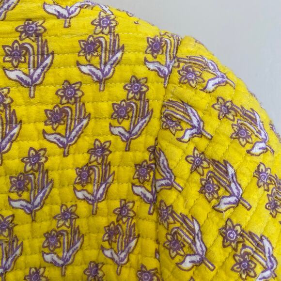 Antik Batik Mori Quilted Jacket Coat Womens Sz Medium Cotton Boho Yellow Floral - Picture 11 of 13